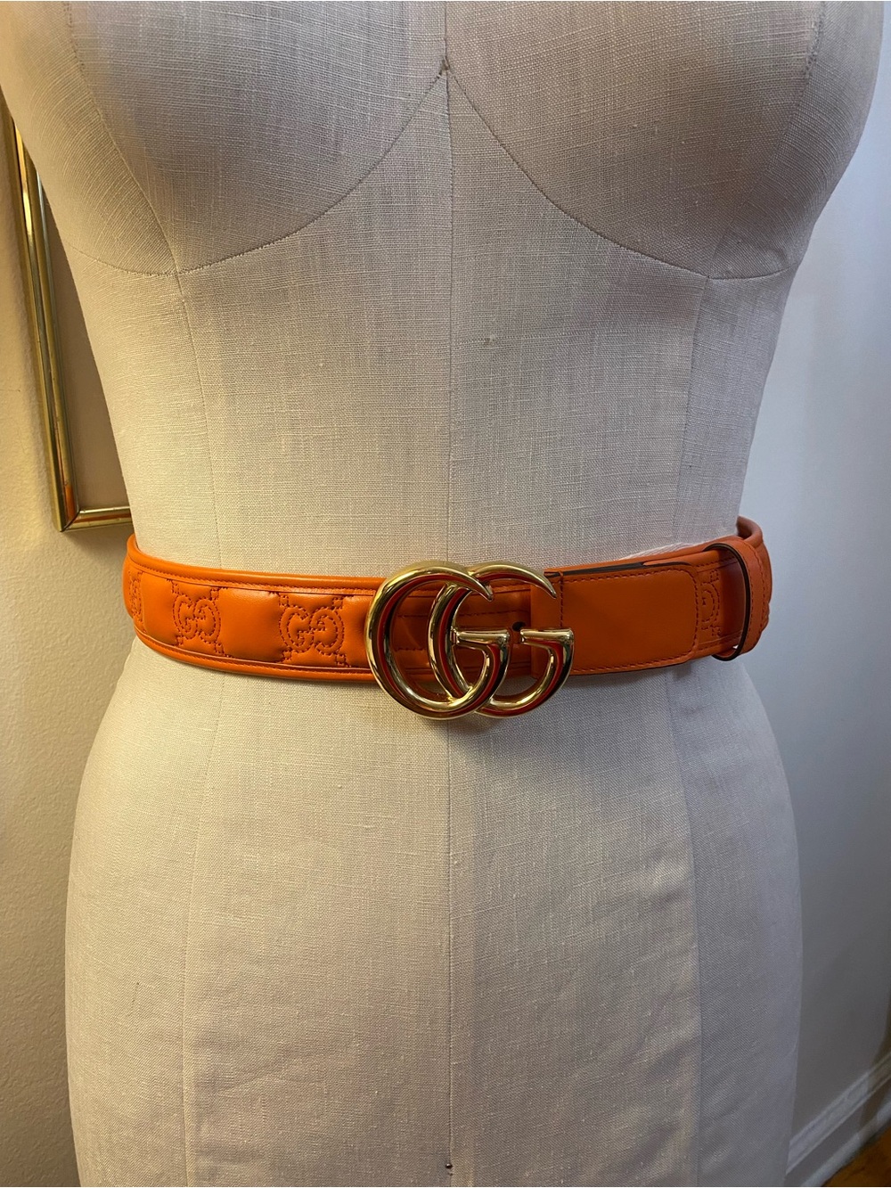 Gucci Orange Leather Belt with Gold Double G Buckle